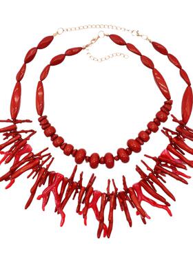 欧美叠戴风仿珊瑚项链