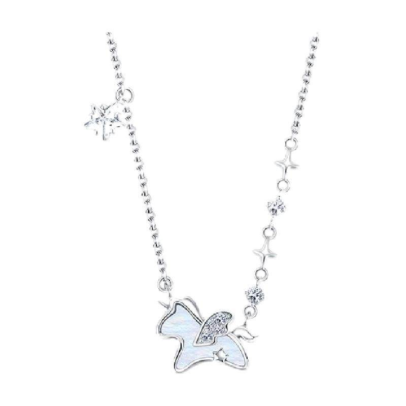 中国黄金珍尚银纯银独角兽项链女锁骨链圣诞节礼物送女友闺蜜S925