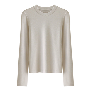 HAMYIHO白色长袖打底衫女修身内搭早春上衣2026新款加绒正肩t恤灰