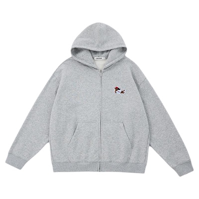 CLIMAX VISION腊肠狗毛巾绣拉链开衫连帽卫衣男女同款宽松帽衫