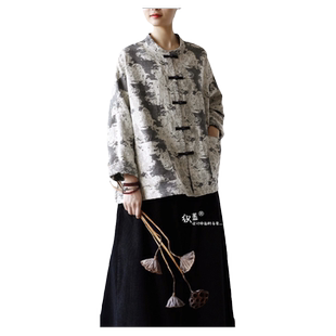 灰白色暗花伤痕棉麻提花布料浮雕立裁廓形风衣外套服装设计师面料