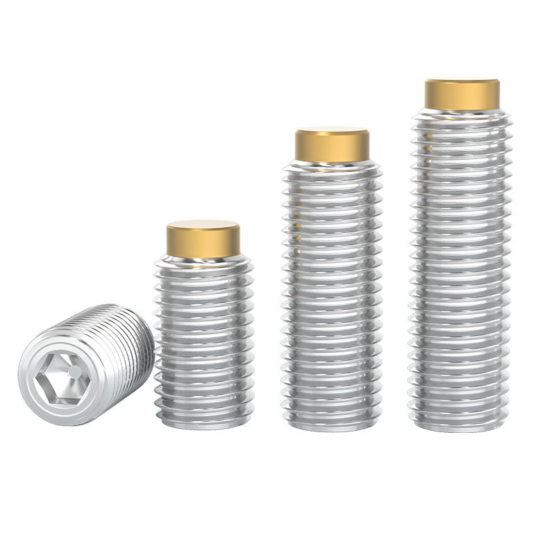 304不锈钢铜头机米黄铜凸端螺丝顶丝铜头柱塞镶铜缓冲螺钉M2-M16