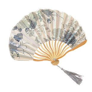 中国风随身折叠扇子夏季高颜值便携古风清凉扇旗袍汉服舞蹈布面扇