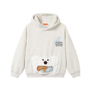 NOISY TEDDY 25冬季新款可爱口袋熊儿童加绒连帽长袖套头卫衣百搭