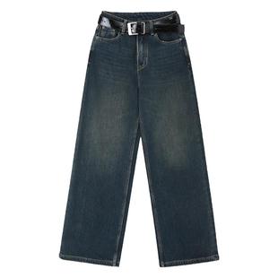 PAPERLLL辛间牛仔裤女2025年新款春秋高腰美式直筒阔腿黑色裤子