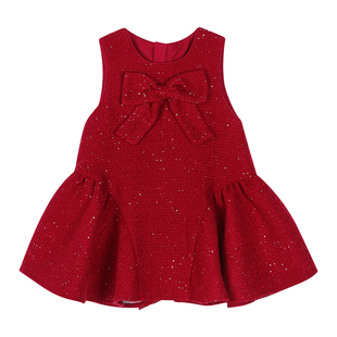 小O宝童装 宝宝红色连衣裙女千金感2026新款女童新年喜庆过年服