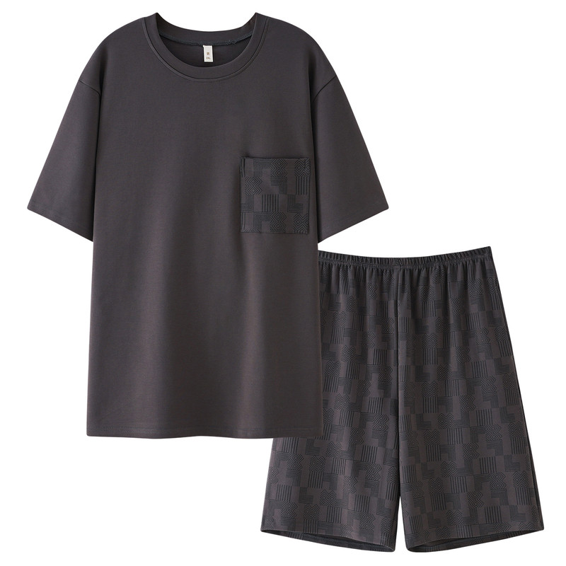 夏季纯棉男士青年家居服套装