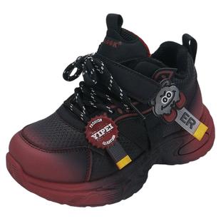 官网C&K女童鞋子红色运动鞋冬季新款保暖儿童棉鞋女孩加绒老爹鞋