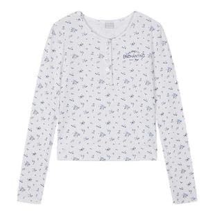 MOUSSY25秋冬新品复古碎花华夫格圆领纽扣打底针织028IAA90-1025