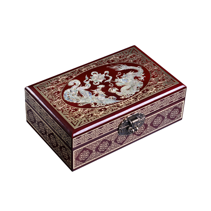 螺鈿銅絲鑲嵌漆器首飾盒結(jié)婚陪嫁彩禮盒多層珠寶飾品收納盒中國(guó)風(fēng)