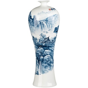 景德镇陶瓷器新中式手绘花瓶客厅电视柜插花博古架工艺品收藏摆件