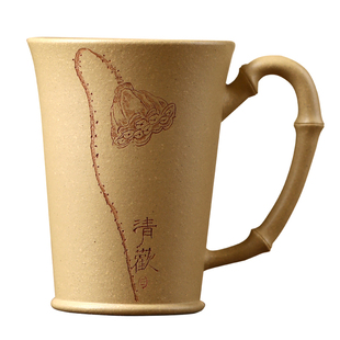 高端宜兴原矿紫砂杯名家李建军纯手工刻绘主人杯本山绿泥清欢竹把