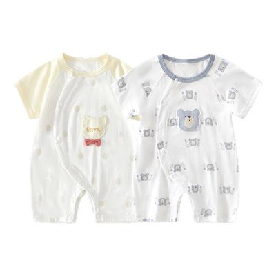 婴儿连体衣夏季宝宝薄款短袖睡衣初生儿哈衣爬爬服夏天新生儿衣服