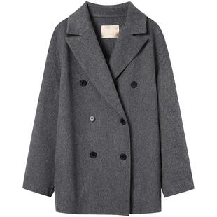 【100%山羊绒】LANCY/朗姿2025冬新款双面呢中长款翻领大衣外套女