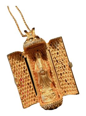 古法金色掐丝錾花滴釉佛公项链 开门福喜新中式 佛公锆石金色项链