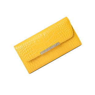 2025新款黄色招财真皮长款钱包女时尚头层牛皮镶钻钱夹手机包