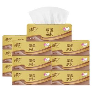 清风厚柔金装抽纸餐巾纸家用4层M码320张10包实惠装面巾卫生纸by