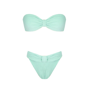 OceanMystery新款双色抹胸高腰比基尼性感遮肚背扣式分体 泳衣女