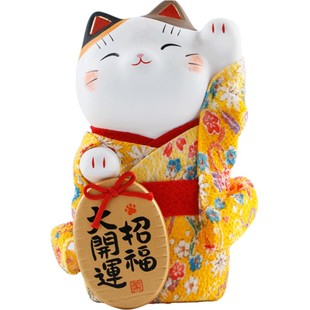 日本药师窑招财猫大号和服日式陶瓷摆件开业乔迁结婚礼品居家店铺