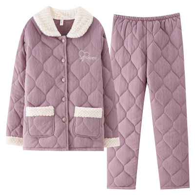 南极人女士纯棉内加绒夹棉家居服