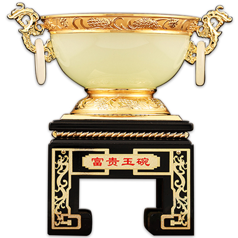 寓意富貴玉碗漢白玉合成金屬玉碗佛堂家居工藝擺件