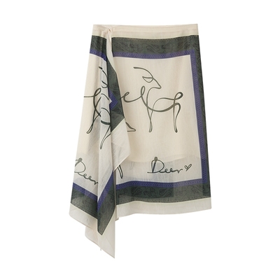 LILY小鹿印花新款森系垂感半身裙