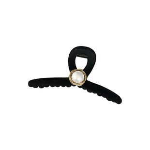 黑色丝绒珍珠抓夹~复古法式vintage小香风鲨鱼夹后脑勺盘发发夹女