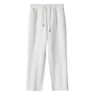 白色纯棉阔脚卫裤春秋款男女同款纯色宽松裤子休闲裤直筒平口长裤