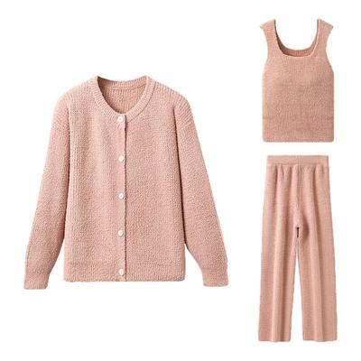 猫人半边绒女士睡衣三件套秋冬季