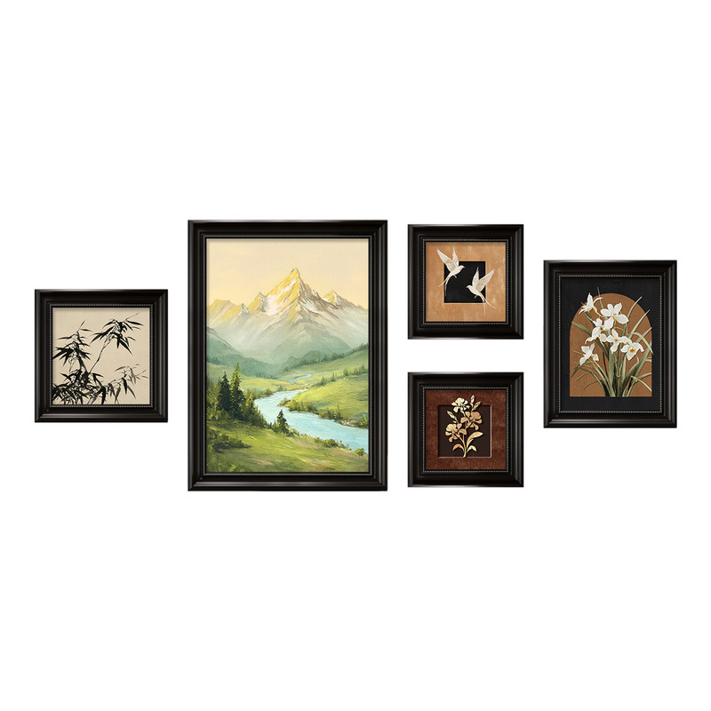 沙发背景墙挂画日照金山中古风客厅装饰画法式餐厅艺术油画高级感