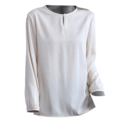 休闲正品牌纯色桑蚕丝提花上衣