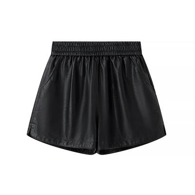 咖色PU皮裤休闲短裤女秋冬百搭大码高腰显瘦阔腿a字外穿打底靴裤