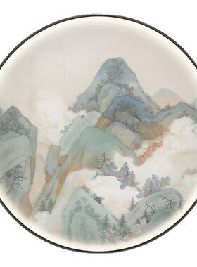 新中式入户玄关圆形发光装饰画