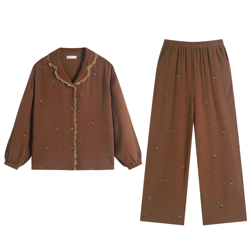 春秋纯棉长袖优雅花卉家居服套装