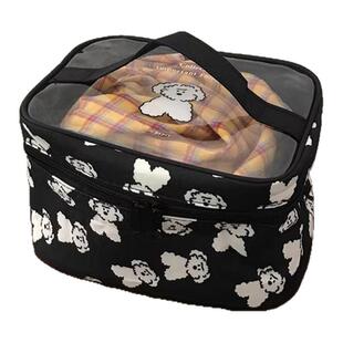 化妆包大容量女可爱小狗透明化妆品收纳包便携防水旅行手提洗漱包