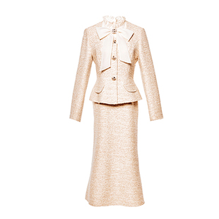 珂莱商场同款2026春季新款假两件显瘦香风花呢蝴蝶结连衣裙子女装