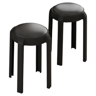 安居客中古风黑色可叠放软包凳子结实耐用客厅家用板凳圆凳餐椅凳