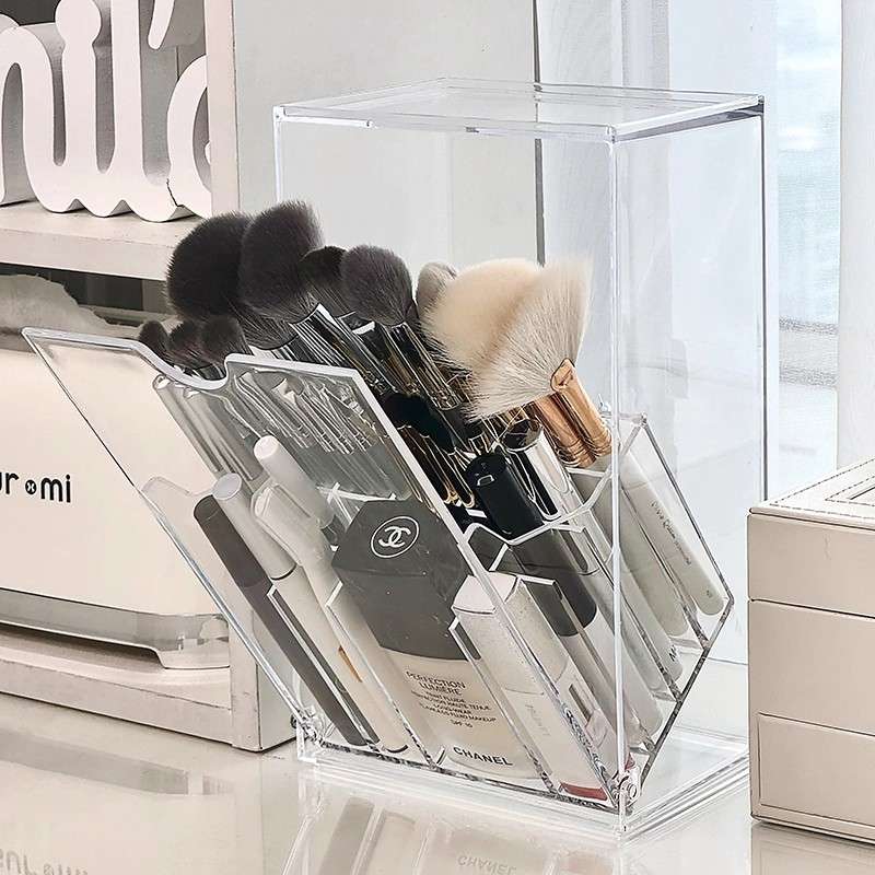 化妆刷收纳筒桌面梳妆台口红眼影刷眉笔整理置物架亚克力笔桶防尘