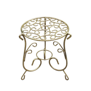 实心落地式铁艺花架地面盆栽花卉绿植圆形花凳烤漆防锈古铜色复古