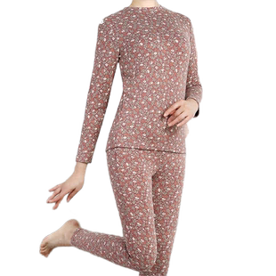 冬季发热内衣2023印花德绒保暖时尚弹力花色伸展百搭柔软母亲D86