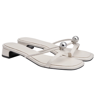 CHARLES&KEITH26夏新款CK1-60580342细条带圆珠低跟拖鞋粗跟凉鞋