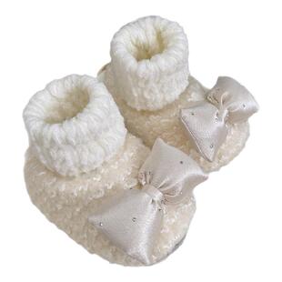 婴儿鞋子冬季0-1岁女宝宝蝴蝶结公主软布底防滑加厚绒保暖棉鞋袜