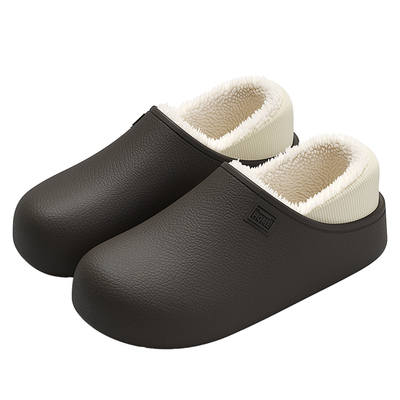 防水荔枝皮纹包跟保暖棉拖鞋男士