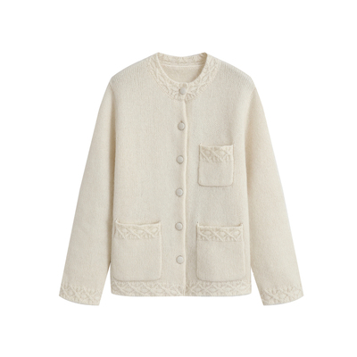 MELLOW SENSE人生系列重磅温柔真丝马海毛白月光毛衣花纹针织开衫