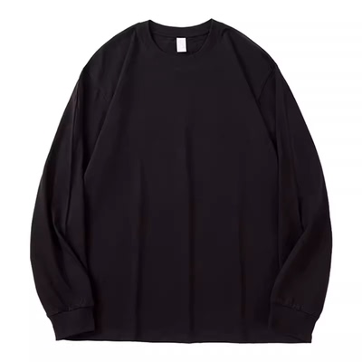 300G重磅不透 纯棉长袖T恤男女春秋 美式小领口纯色宽松打底衫