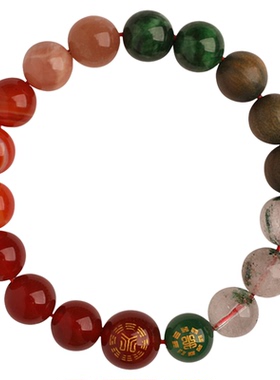 绿幽灵红玛瑙五行手串