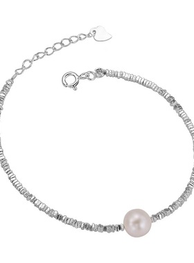 KEAI*碎银子925纯银正圆珍珠手链