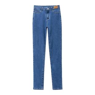 2025高腰单裤加绒加厚牛仔裤女秋冬新款宽松显瘦直筒裤弹力烟管裤