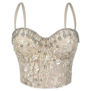 爱心钻链流苏亮片外穿鱼骨胸衣背心吊带抹胸短款上衣重工轻奢直播