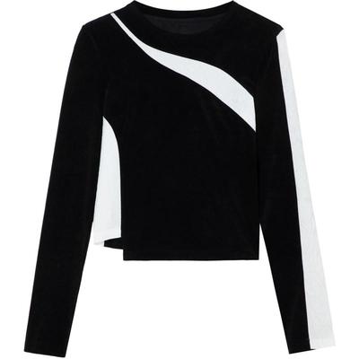 H·GENTEEL荷高新款秋冬装女黑白撞色不对称剪裁绒面质感上衣